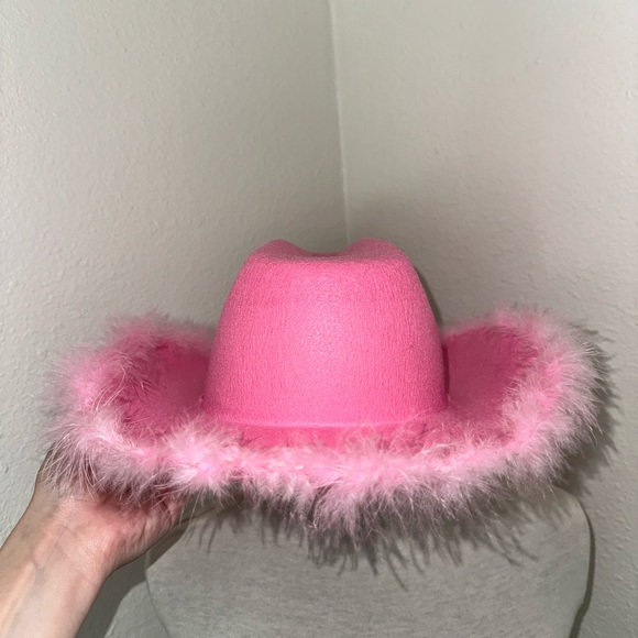 Hot Pink Cowgirl Cowboy Hat with Fur Rim - Picture 4 of 9